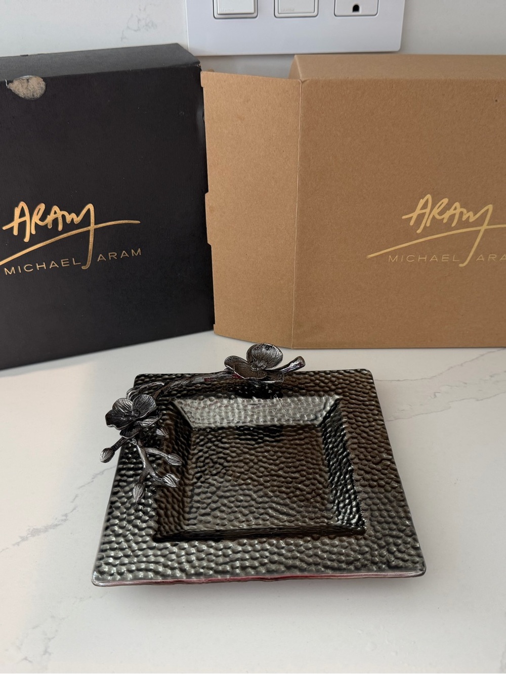 Michael Aram Black Hammered Orchid Square Dish